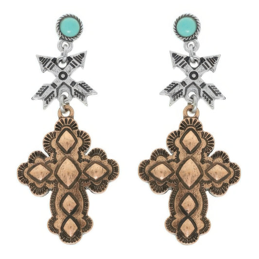 Western Cross Post Dangle Earrings - Tigbul's Variety Fashion Shop