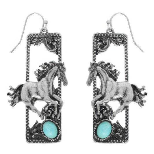 Western Wild Horse Dangle Earrings - Tigbul's Variety Fashion Shop