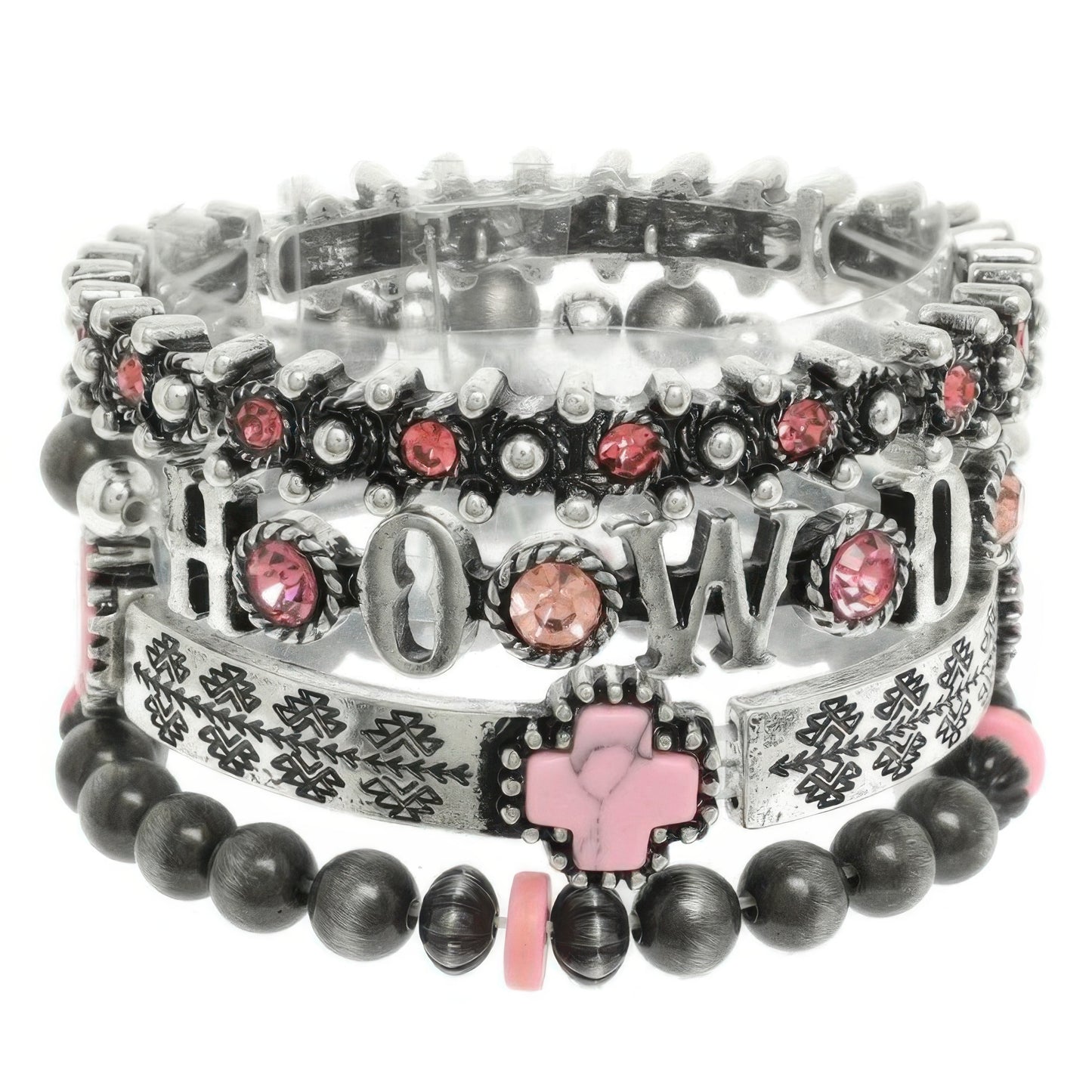 4pc Western Jeweled Beaded Cross Bracelet Set - Tigbul's Variety Fashion Shop