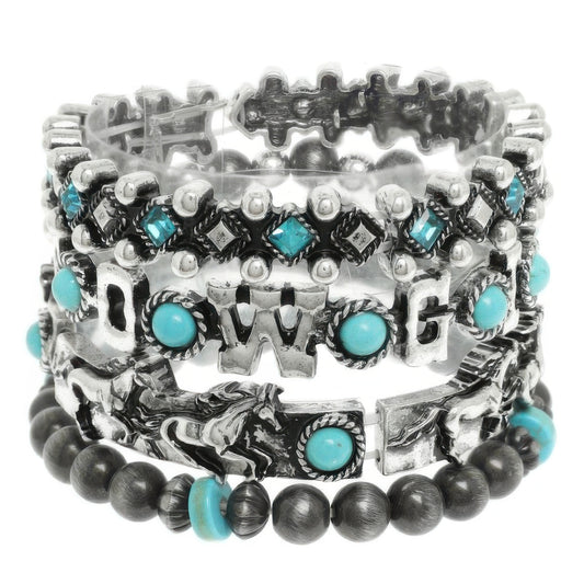4pc Western Jeweled Beaded Cowgirl Bracelet Set - Tigbul's Variety Fashion Shop