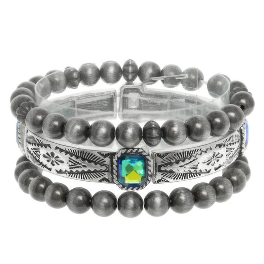 3pc Western Crystal Beaded Bracelet Set - Tigbul's Variety Fashion Shop