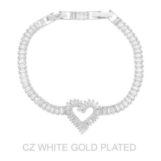 White Gold Plated Cz Heart Bracelet - Tigbul's Variety Fashion Shop
