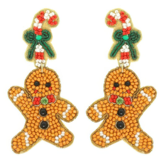Christmas Gingerbread Man Seed Beaded Earrings - Tigbul's Variety Fashion Shop