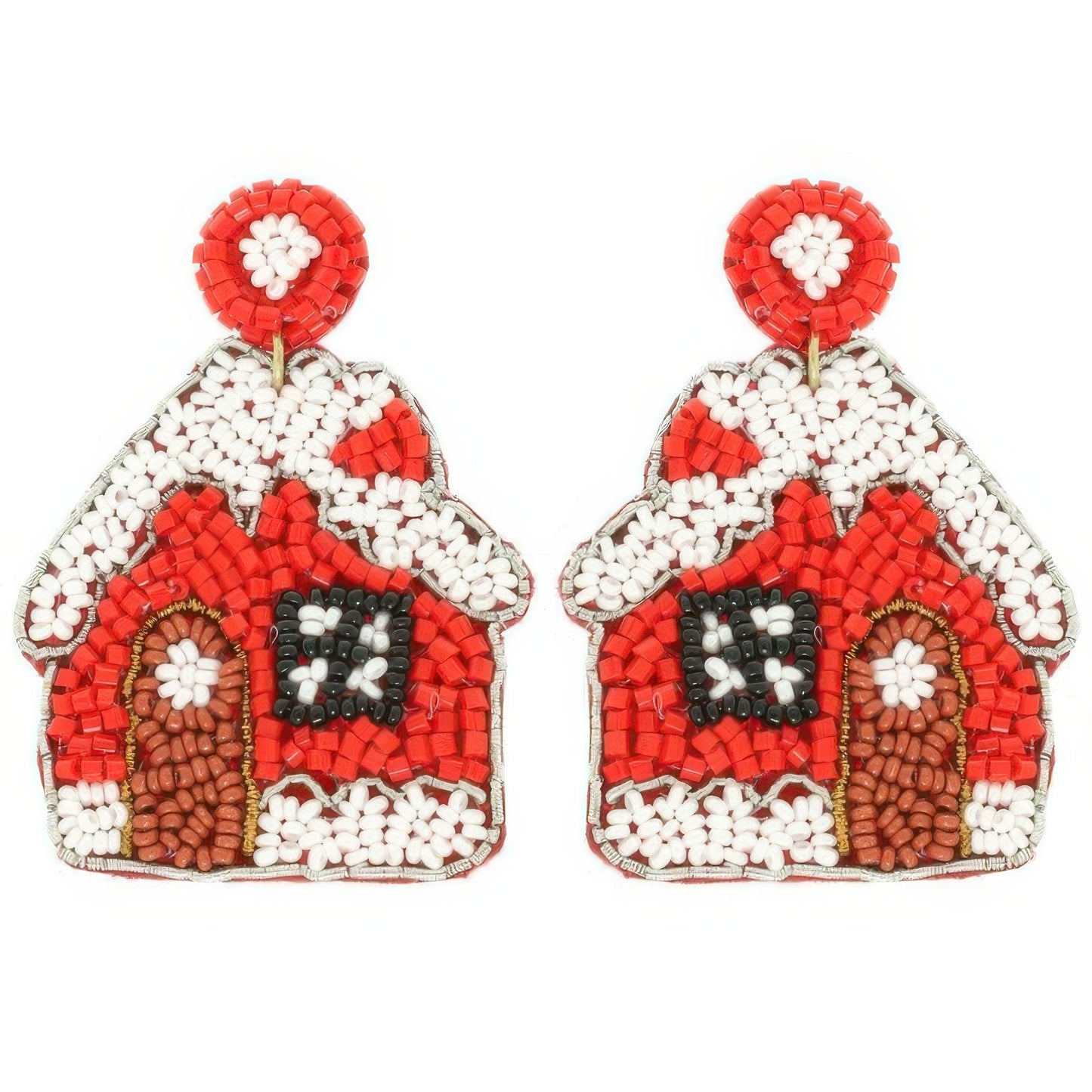 Christmas Gingerbread House Seed Beaded Earrings - Tigbul's Variety Fashion Shop