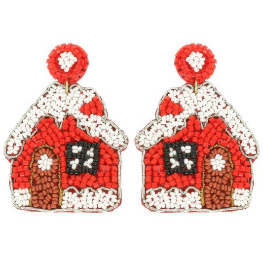 Christmas Gingerbread House Seed Beaded Earrings - Tigbul's Variety Fashion Shop