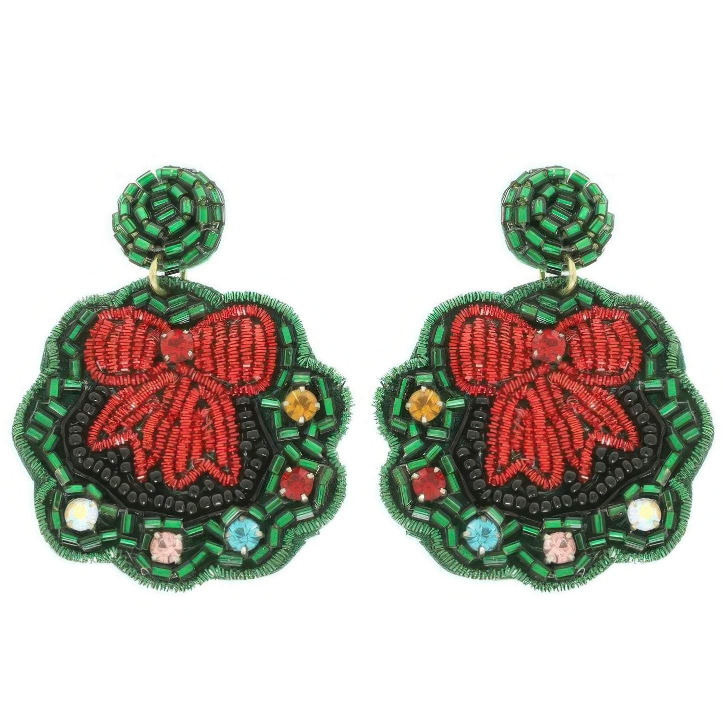 Christmas Wreath Post Dangle Earrings - Tigbul's Variety Fashion Shop