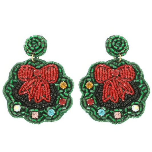 Christmas Wreath Post Dangle Earrings - Tigbul's Variety Fashion Shop