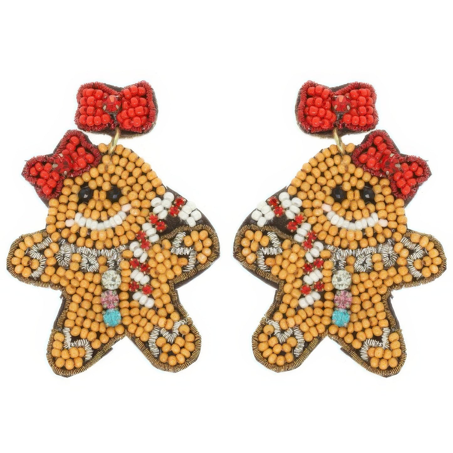 Christmas Gingerbread Woman Seed Beaded Earrings - Tigbul's Variety Fashion Shop