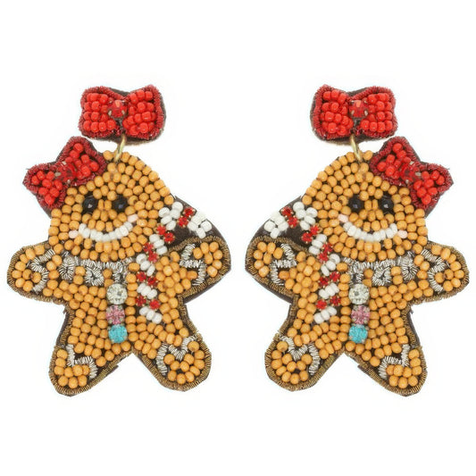 Christmas Gingerbread Woman Seed Beaded Earrings - Tigbul's Variety Fashion Shop