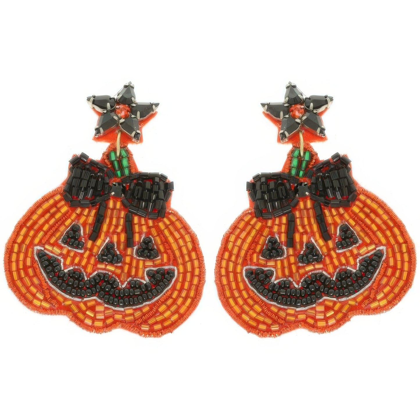 Halloween Jack O Lantern Seed Bead Earrings - Tigbul's Variety Fashion Shop