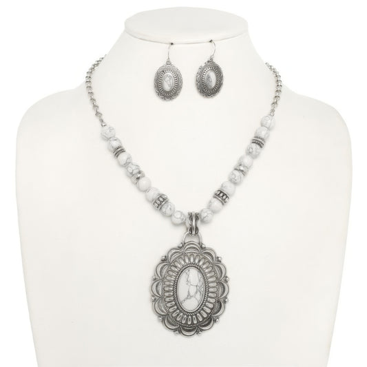 Western Oval Turquoise Concho Beaded Necklace Set - Tigbul's Variety Fashion Shop