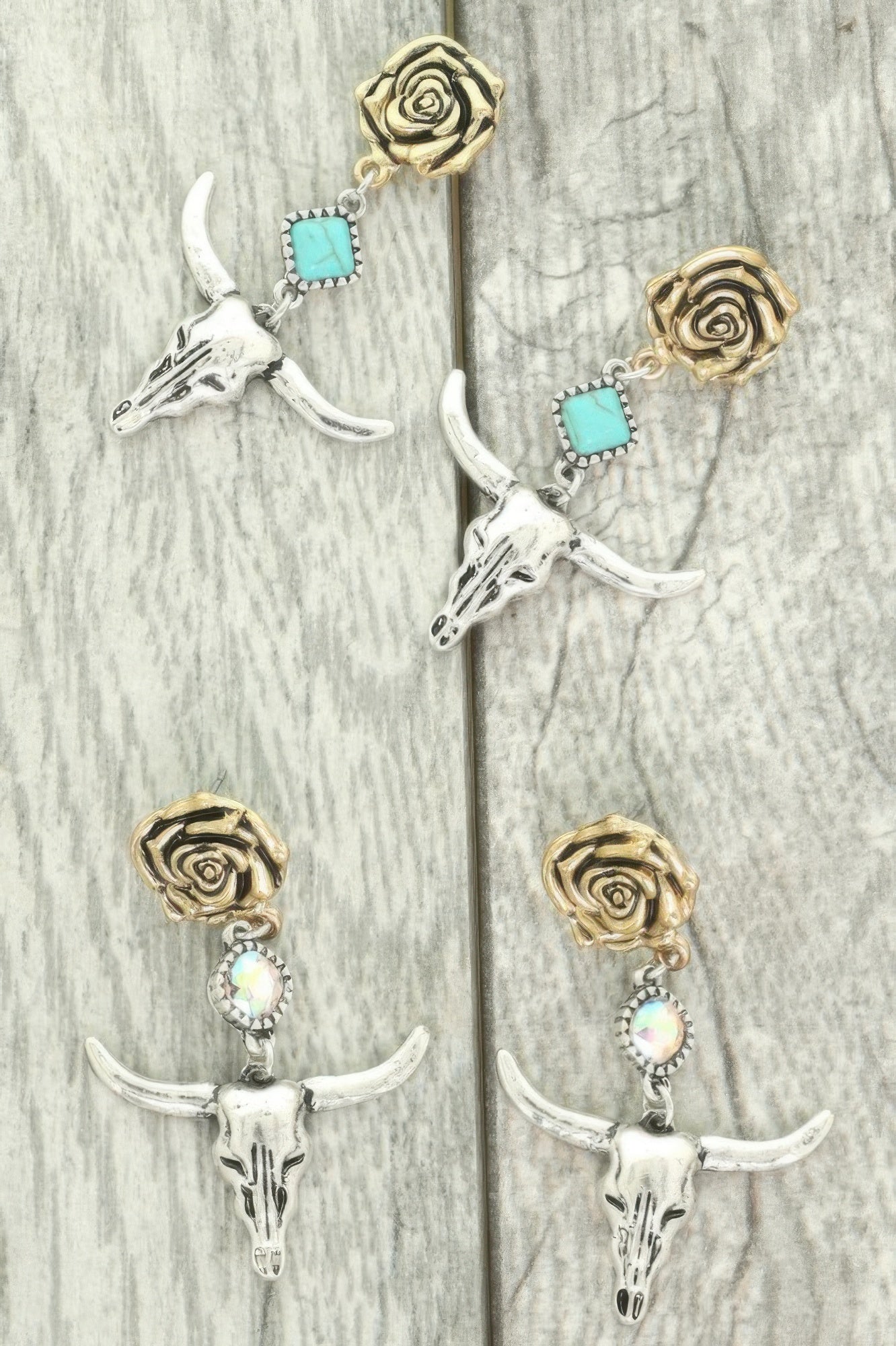Western Floral Steer Skull Earrings - Tigbul's Variety Fashion Shop
