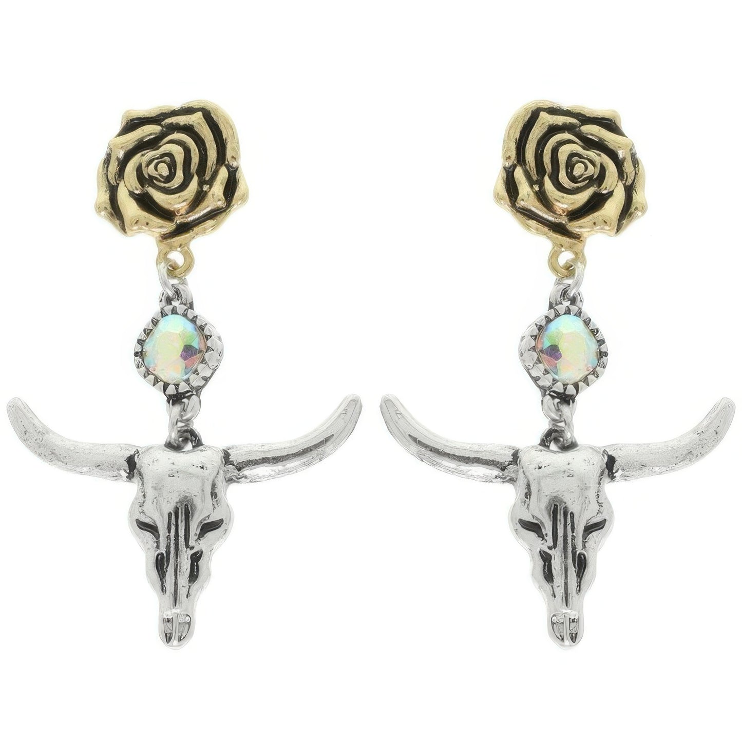 Western Floral Steer Skull Earrings - Tigbul's Variety Fashion Shop