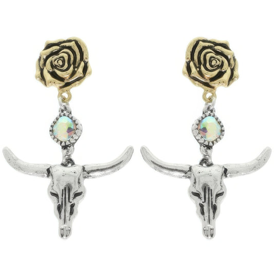 Western Floral Steer Skull Earrings - Tigbul's Variety Fashion Shop