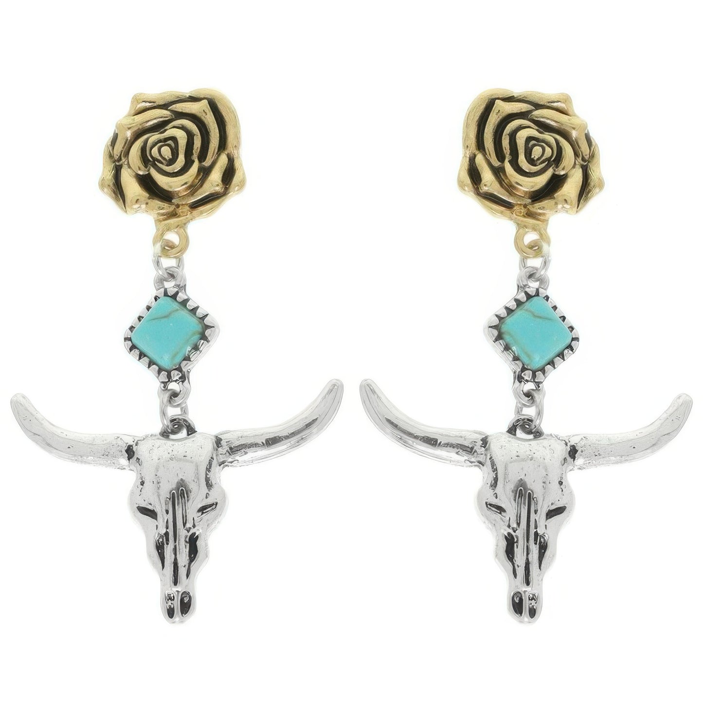 Western Floral Steer Skull Earrings - Tigbul's Variety Fashion Shop