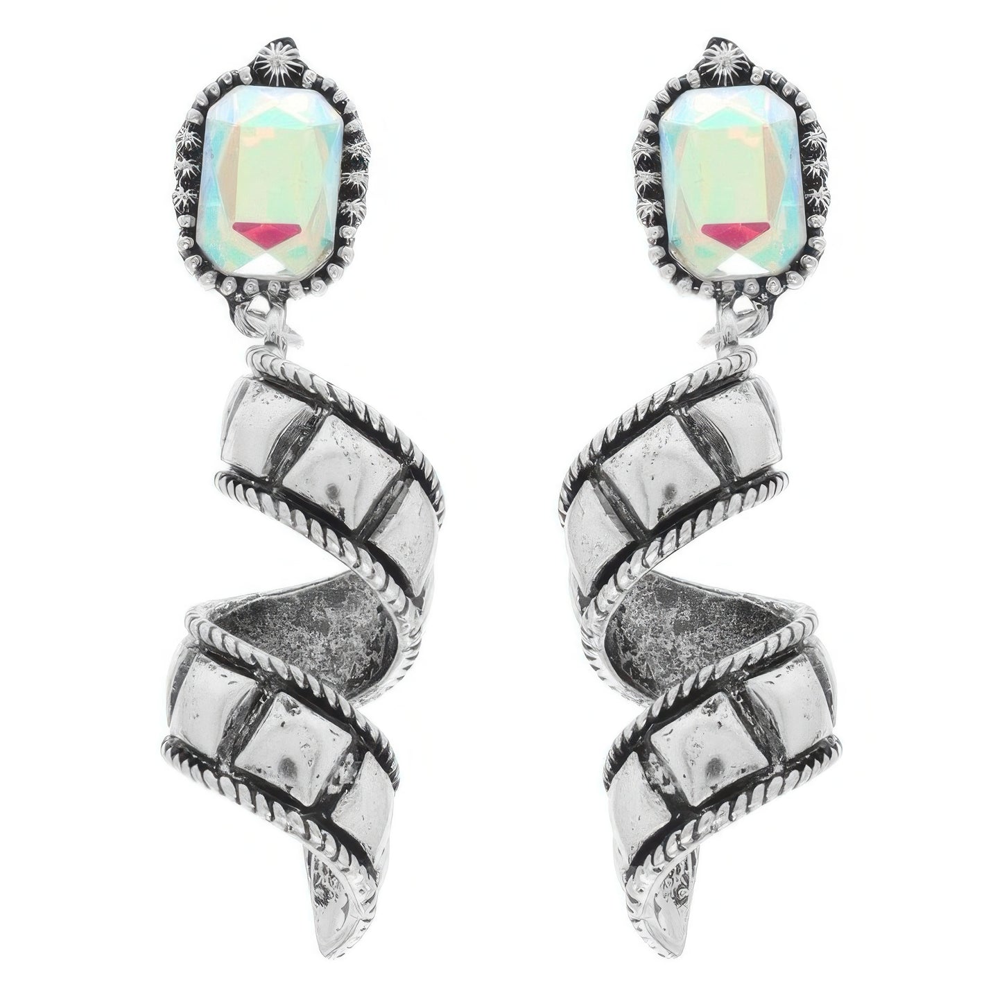 Western Jeweled Spiral Post Earrings - Tigbul's Variety Fashion Shop