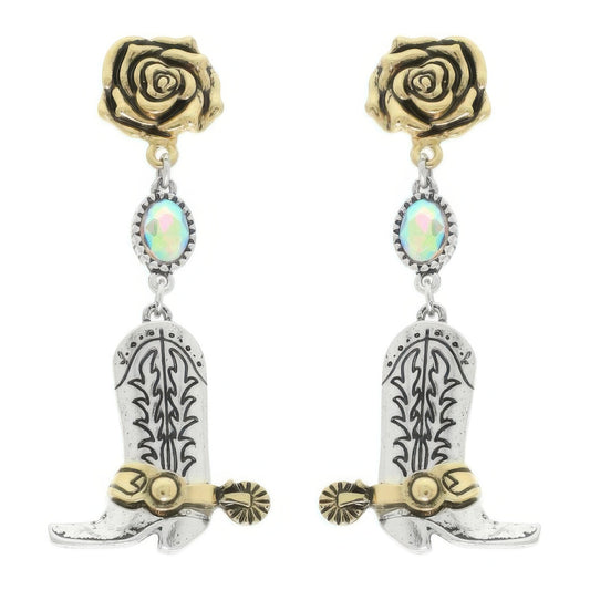 Western Floral Cowboy Boot Earrings - Tigbul's Variety Fashion Shop