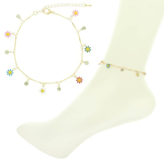 Daisy Theme Chain Charm Anklet - Tigbul's Variety Fashion Shop