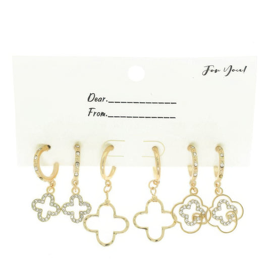 3 Pair Quatrefoil Huggie Earring Set - Tigbul's Variety Fashion Shop