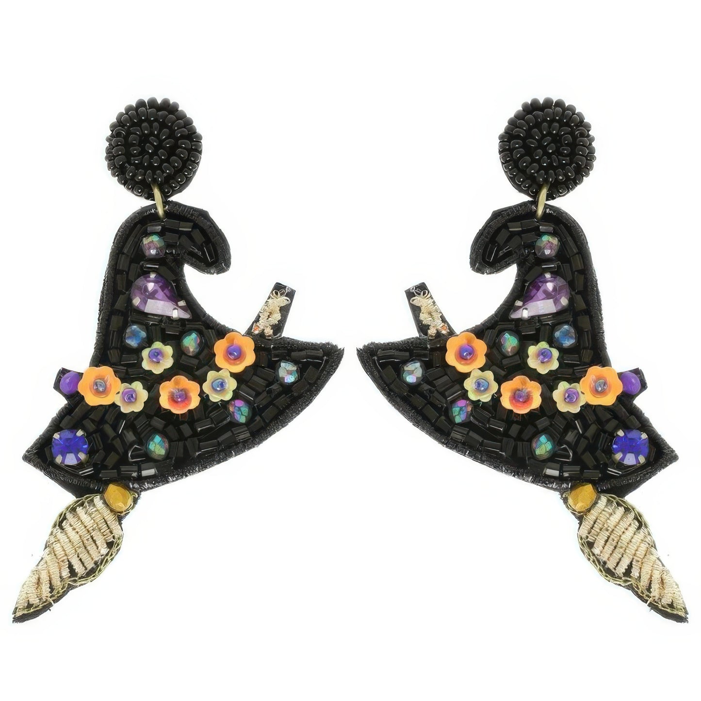 Halloween Witch Hat Seed Beaded Post Earrings - Tigbul's Variety Fashion Shop