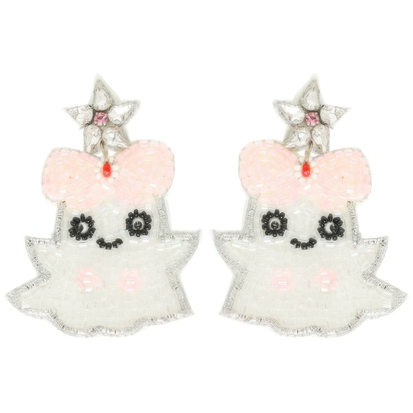 Halloween Ghost Seed Beaded Post Earrings - Tigbul's Variety Fashion Shop