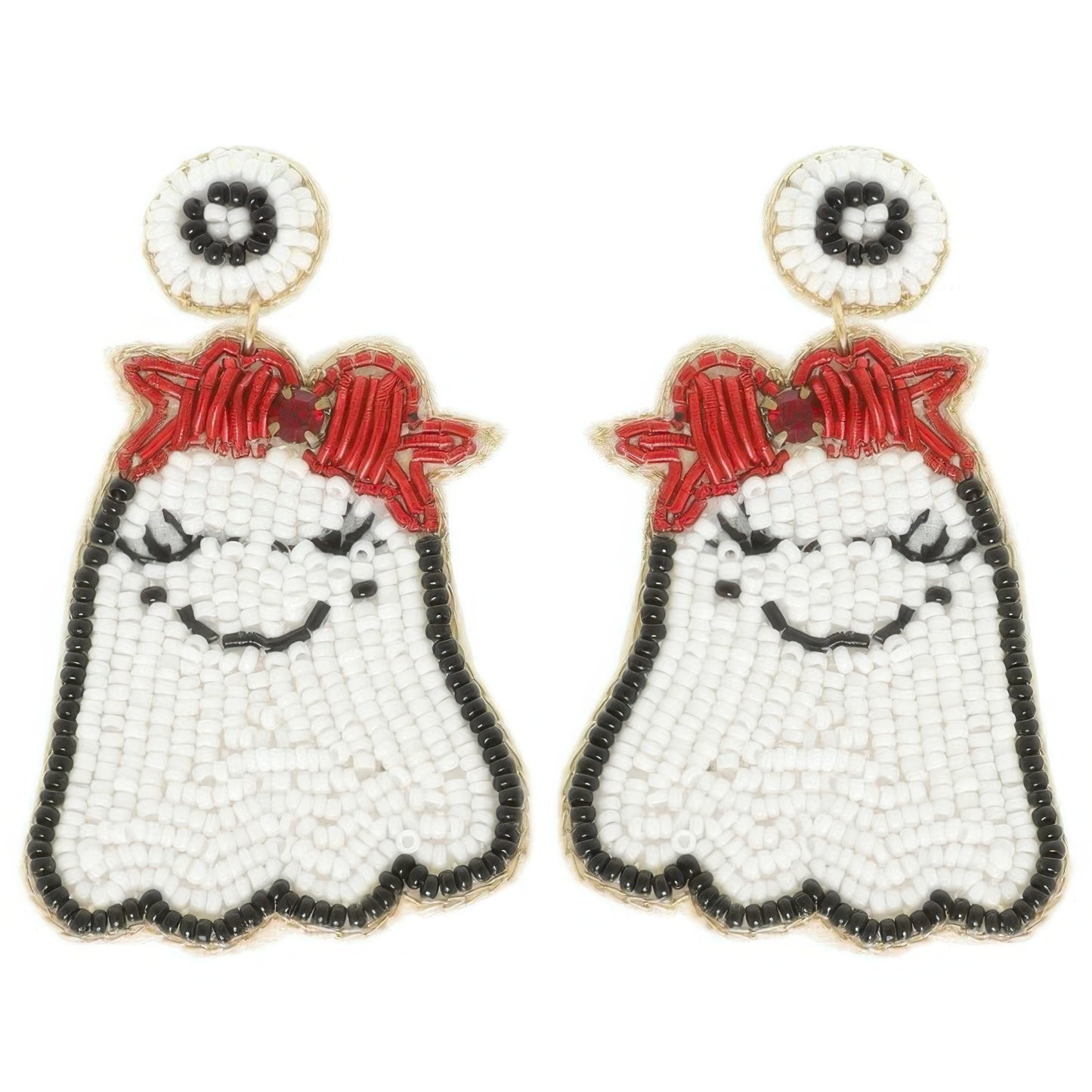Halloween Ghost Seed Beaded Post Earrings - Tigbul's Variety Fashion Shop