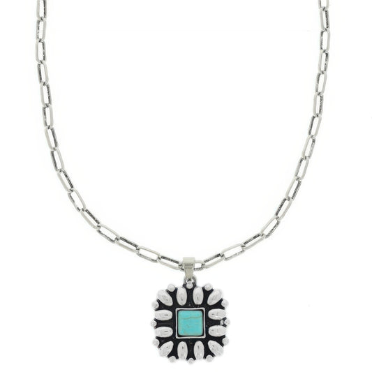 Western Floral Square Pendant Necklace - Tigbul's Variety Fashion Shop