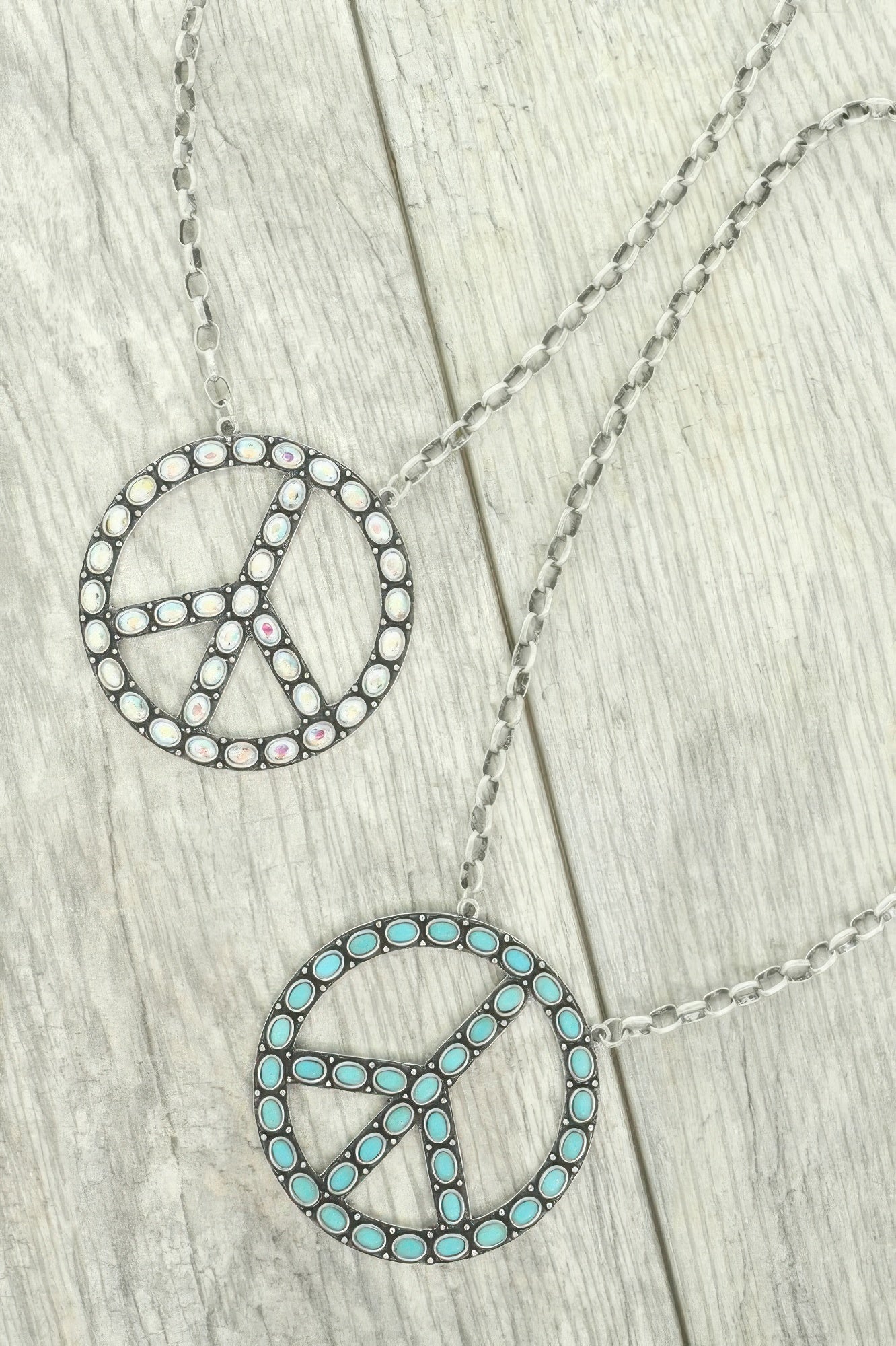 Western Jeweled Peace Sign Pendant Necklace - Tigbul's Variety Fashion Shop