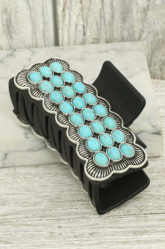 Western Turquoise Metal Hair Claw Clip - Tigbul's Variety Fashion Shop