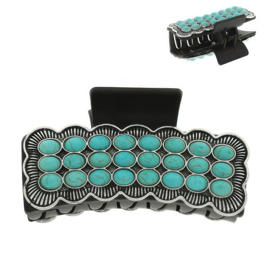 Western Turquoise Metal Hair Claw Clip - Tigbul's Variety Fashion Shop