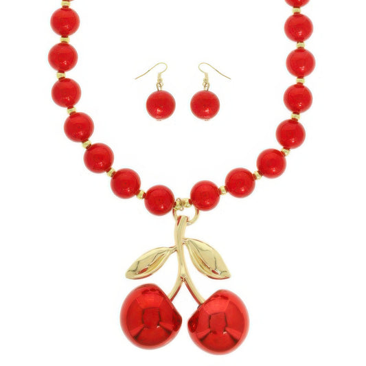 Red Cherry Pendant Pearl Necklace Set - Tigbul's Variety Fashion Shop