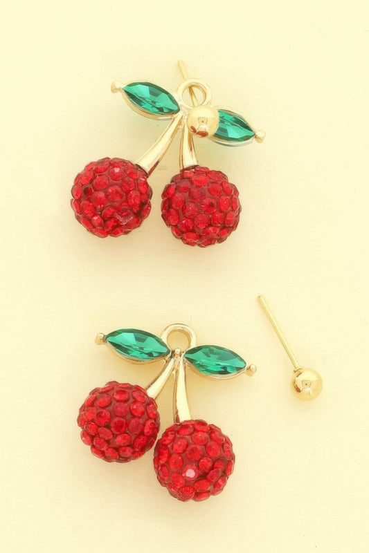 Jeweled Red Cherry Post Earrings - Tigbul's Variety Fashion Shop