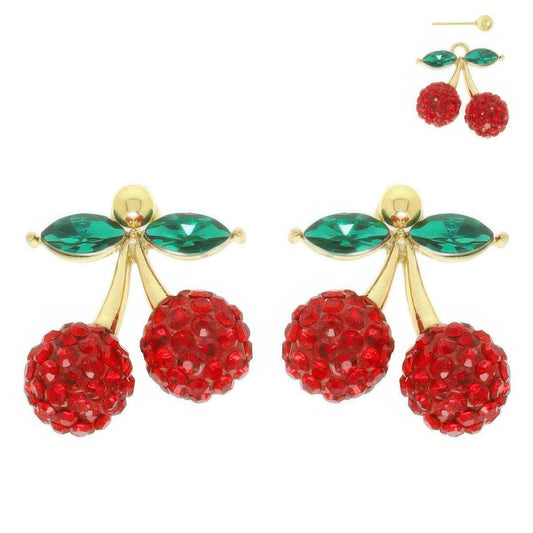 Jeweled Red Cherry Post Earrings - Tigbul's Variety Fashion Shop