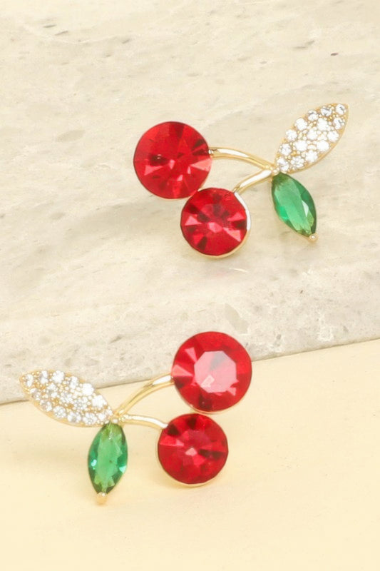 Cz Red Cherry Post Earrings - Tigbul's Variety Fashion Shop