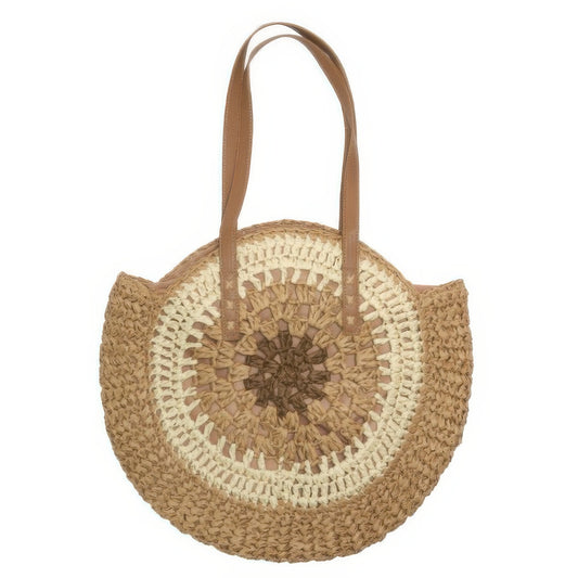 Round Straw Patterned Woven Shoulder Bag 16l - Tigbul's Variety Fashion Shop