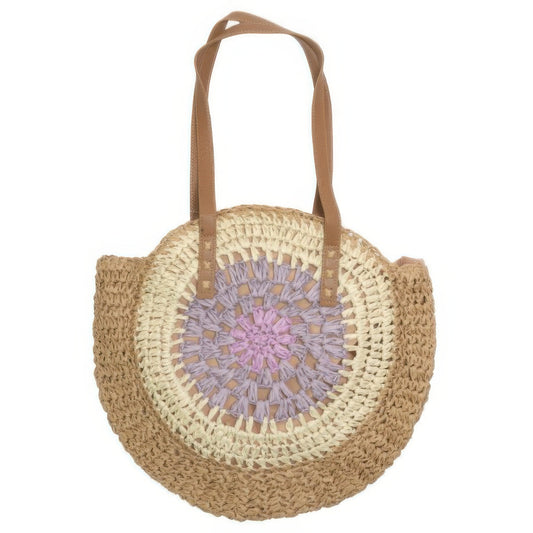 Round Straw Patterned Woven Shoulder Bag 16l - Tigbul's Variety Fashion Shop