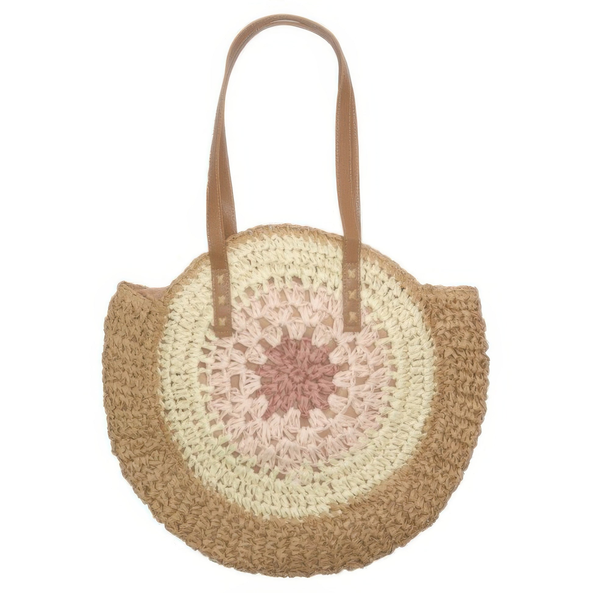 Round Straw Patterned Woven Shoulder Bag 16l - Tigbul's Variety Fashion Shop