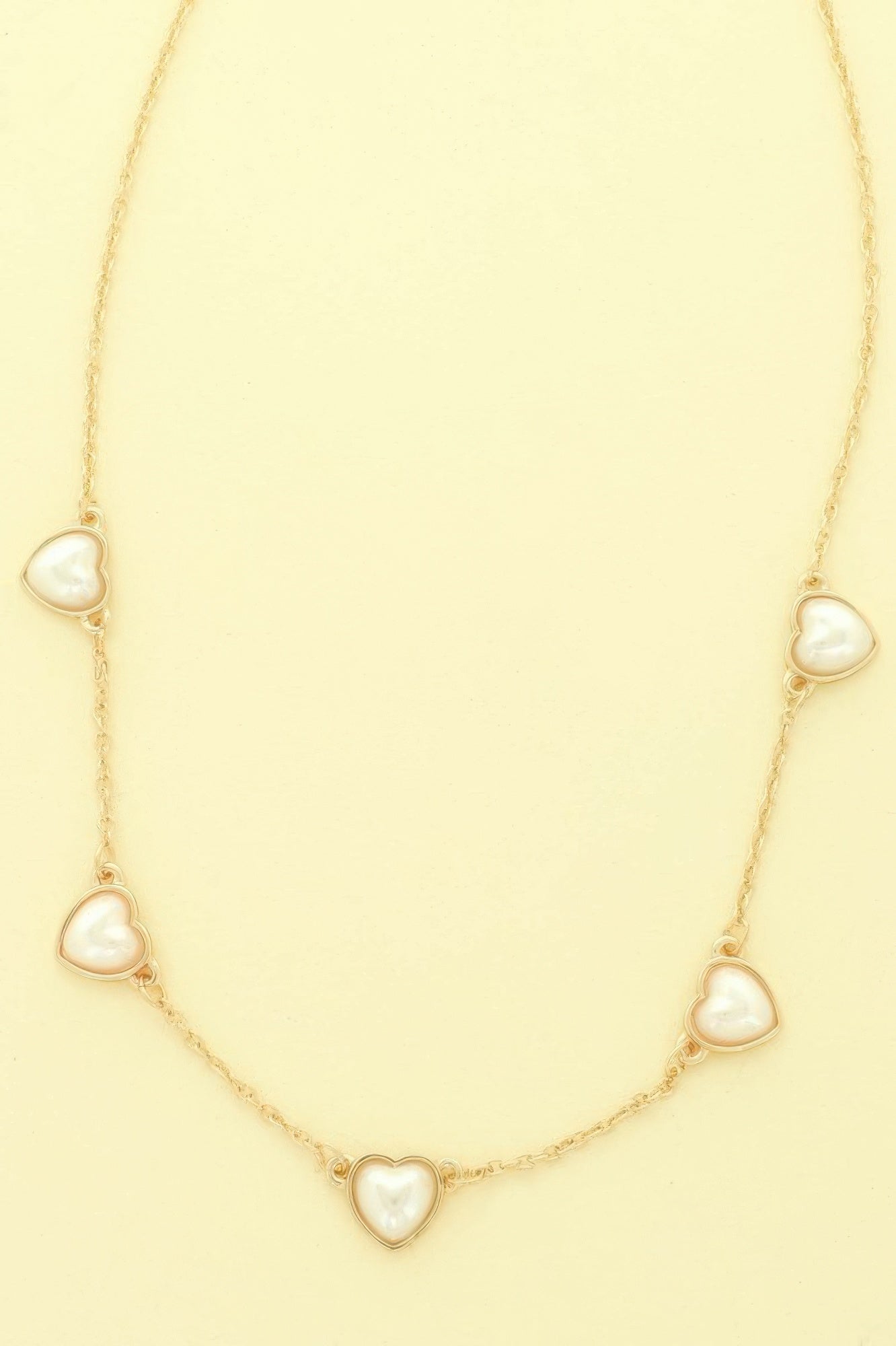 Bezel Set Pearl Heart Station Necklace - Tigbul's Variety Fashion Shop