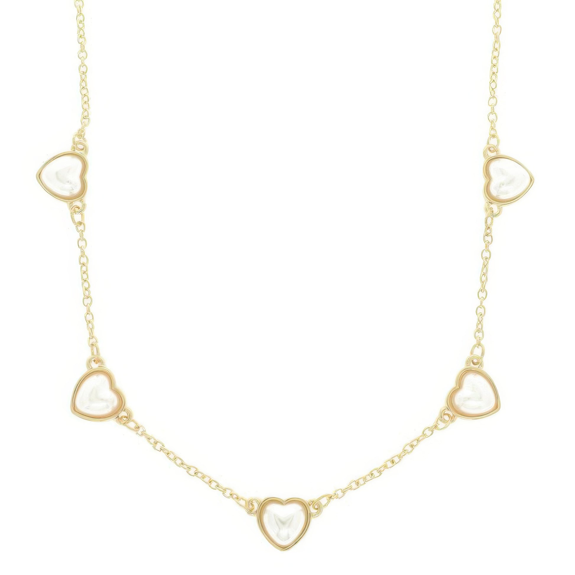 Bezel Set Pearl Heart Station Necklace - Tigbul's Variety Fashion Shop