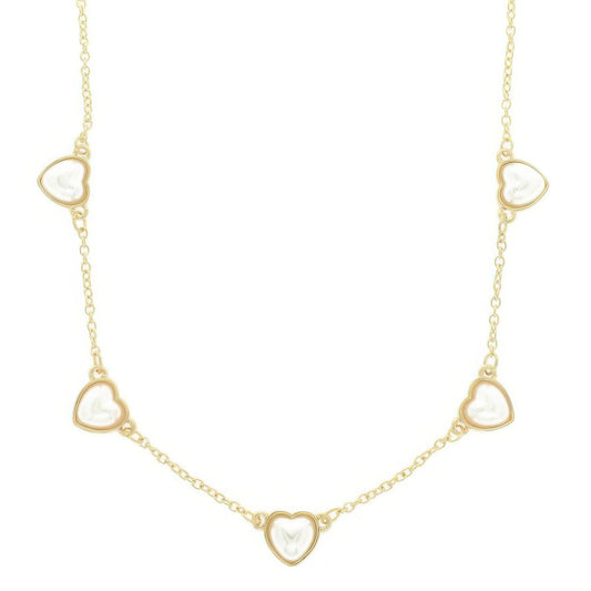 Bezel Set Pearl Heart Station Necklace - Tigbul's Variety Fashion Shop