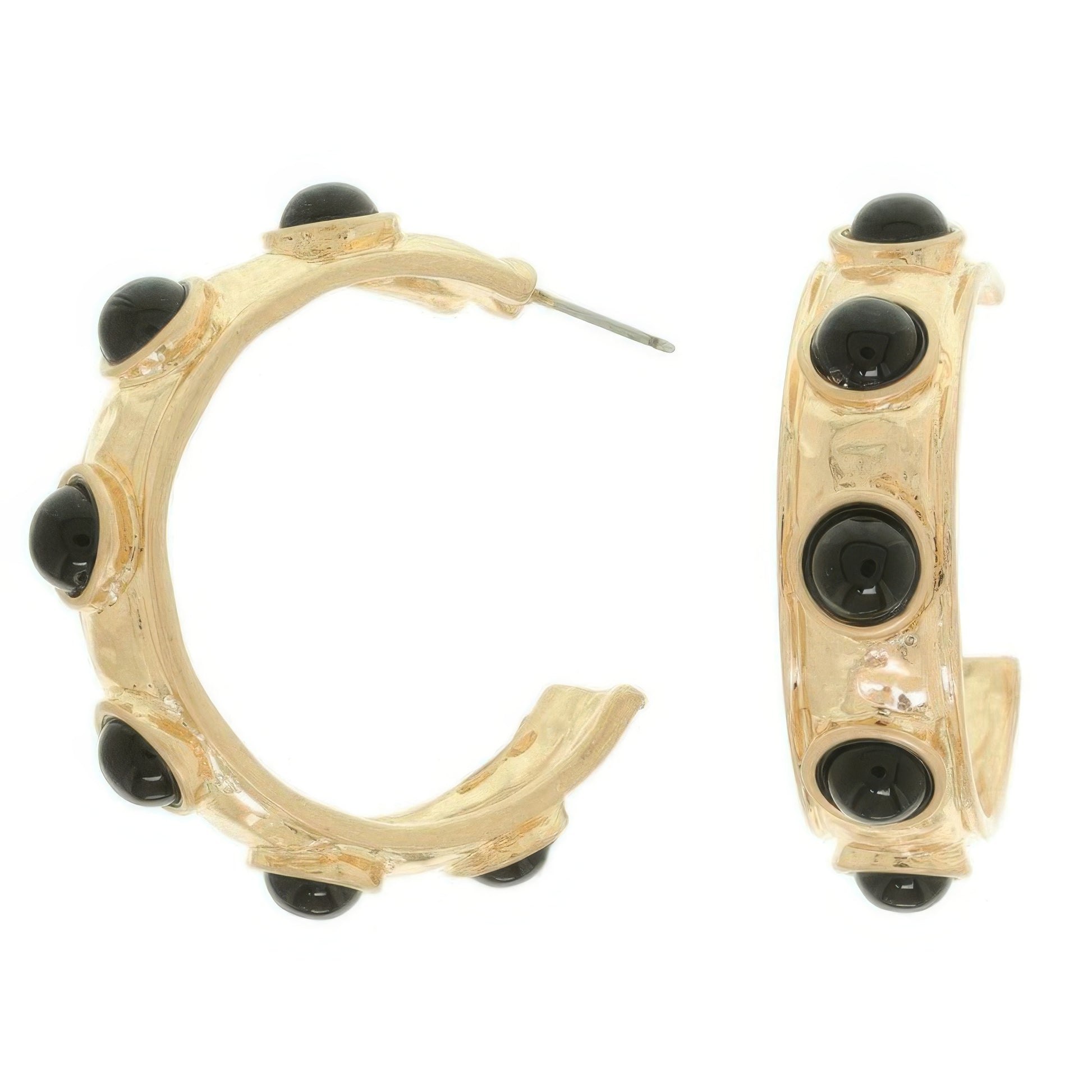 Bezel Set Cabochon C Hoop Earrings - Tigbul's Variety Fashion Shop