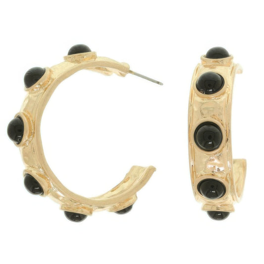 Bezel Set Cabochon C Hoop Earrings - Tigbul's Variety Fashion Shop