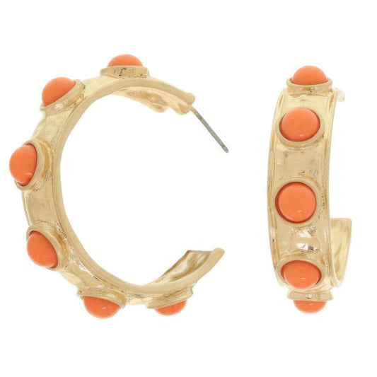 Bezel Set Cabochon C Hoop Earrings - Tigbul's Variety Fashion Shop