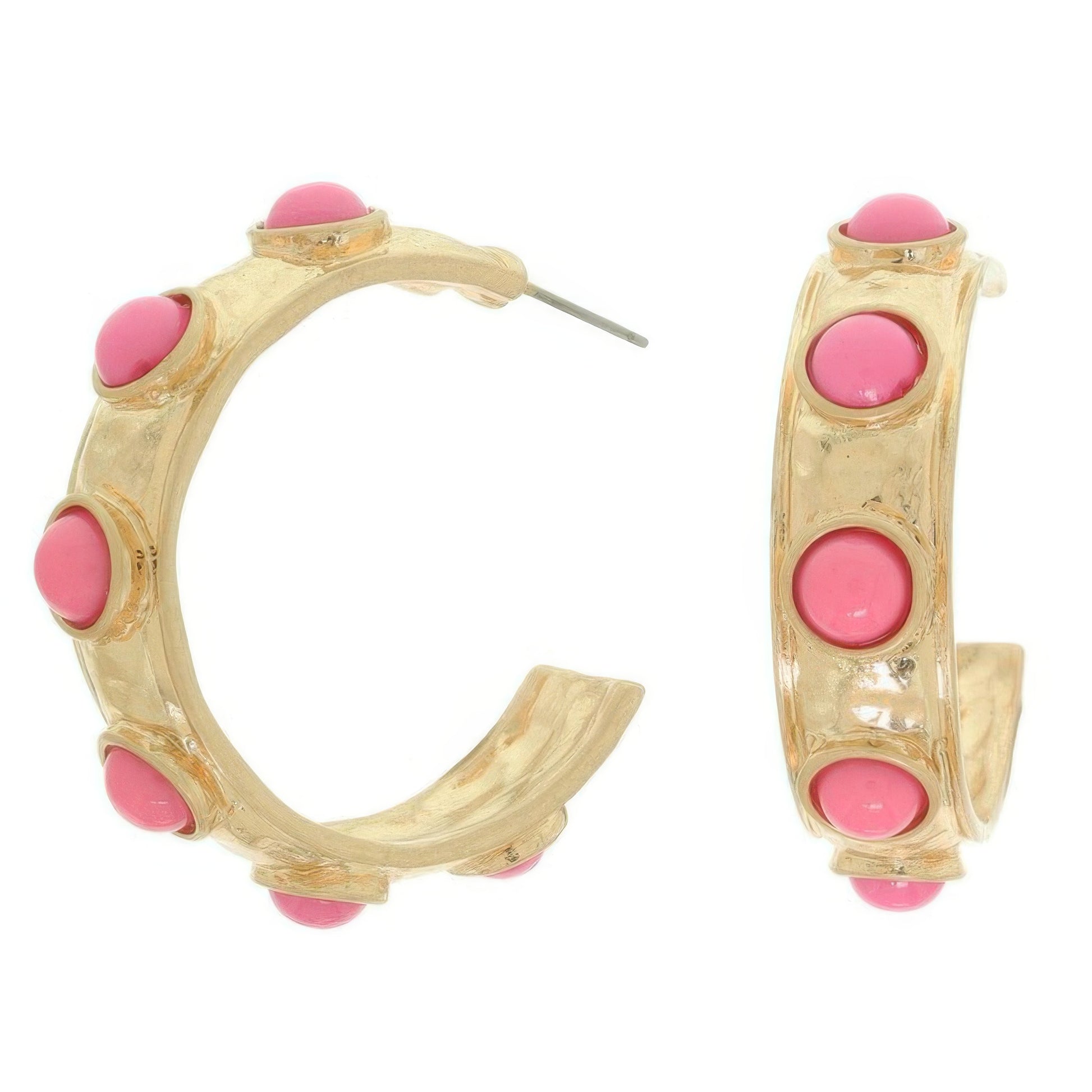 Bezel Set Cabochon C Hoop Earrings - Tigbul's Variety Fashion Shop