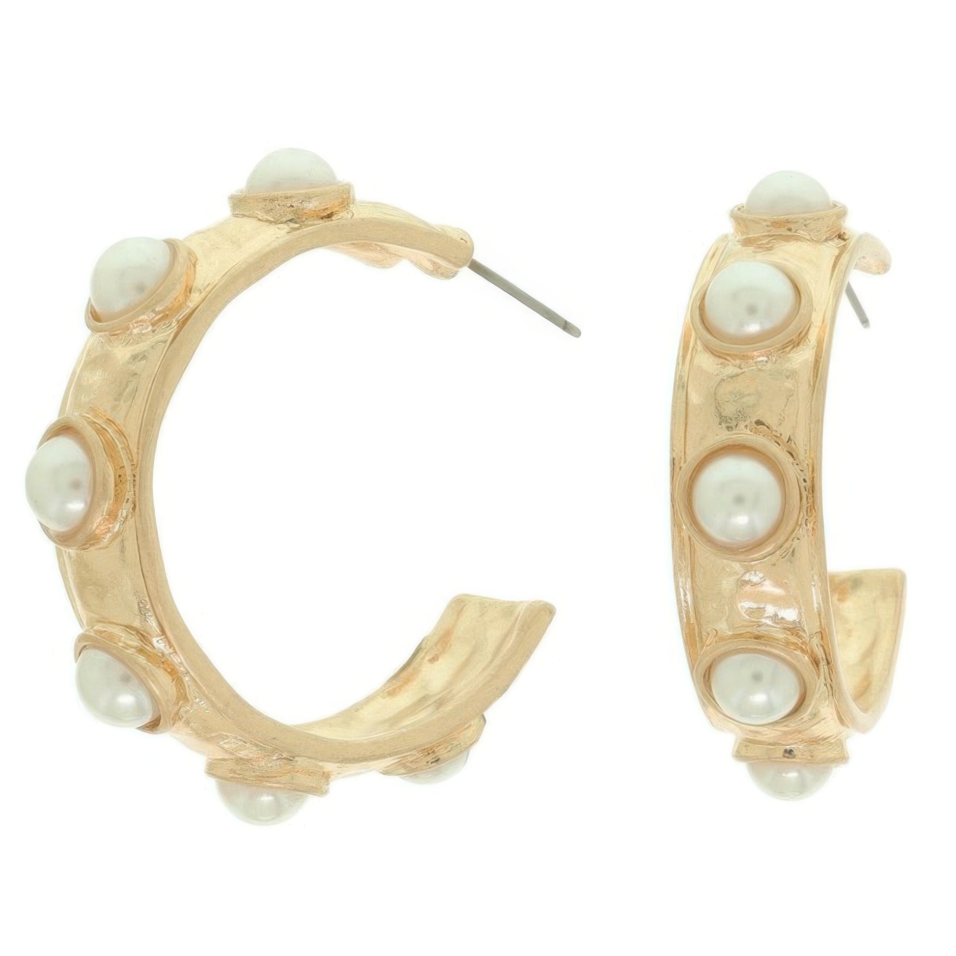 Bezel Set Cabochon C Hoop Earrings - Tigbul's Variety Fashion Shop