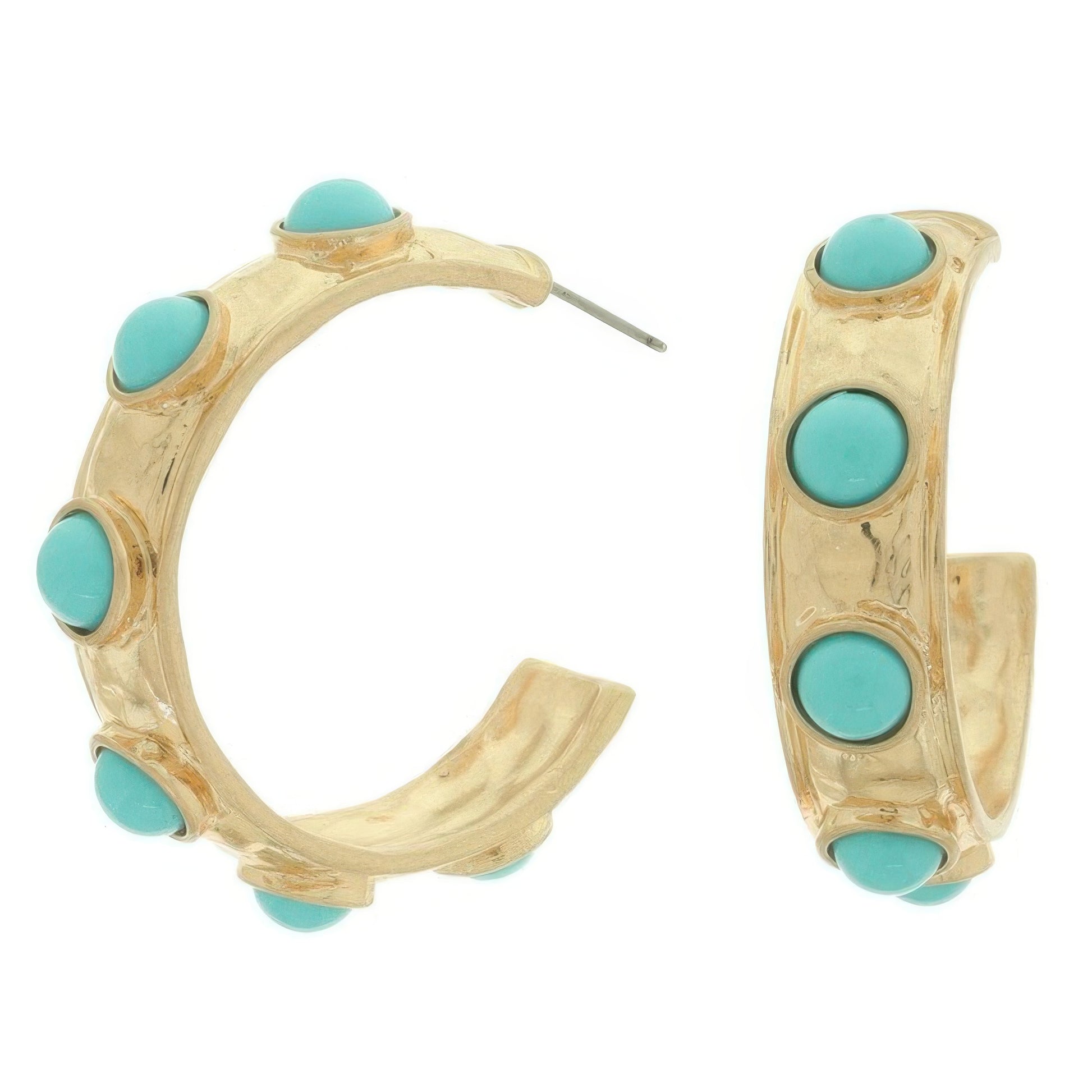 Bezel Set Cabochon C Hoop Earrings - Tigbul's Variety Fashion Shop