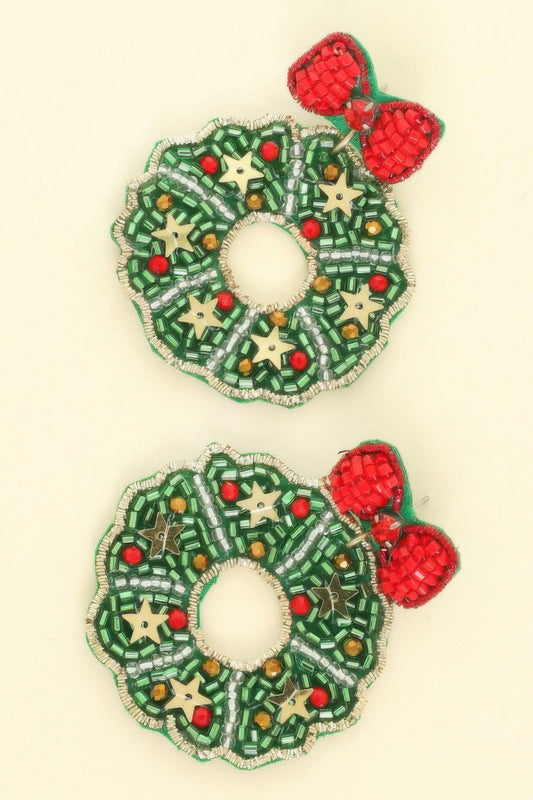 Christmas Wreath Post Dangle Earrings - Tigbul's Variety Fashion Shop