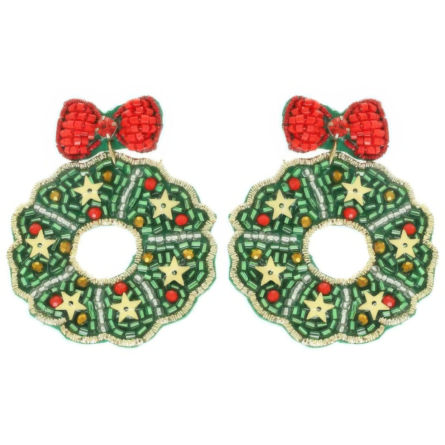 Christmas Wreath Post Dangle Earrings - Tigbul's Variety Fashion Shop