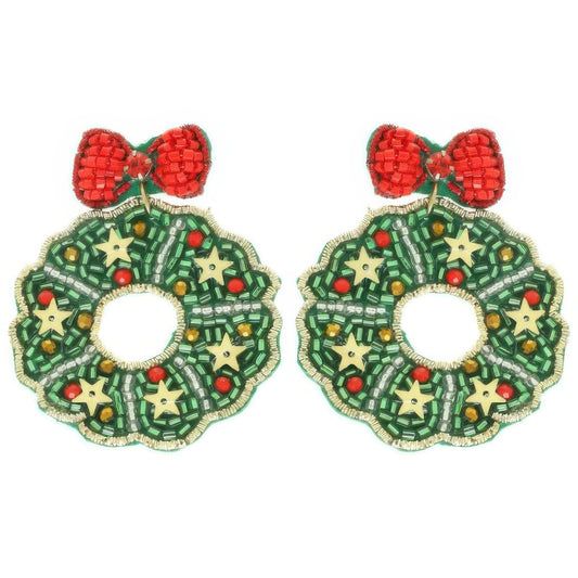 Christmas Wreath Post Dangle Earrings - Tigbul's Variety Fashion Shop