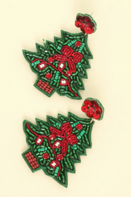 Christmas Tree Seed Beaded Post Earrings - Tigbul's Variety Fashion Shop